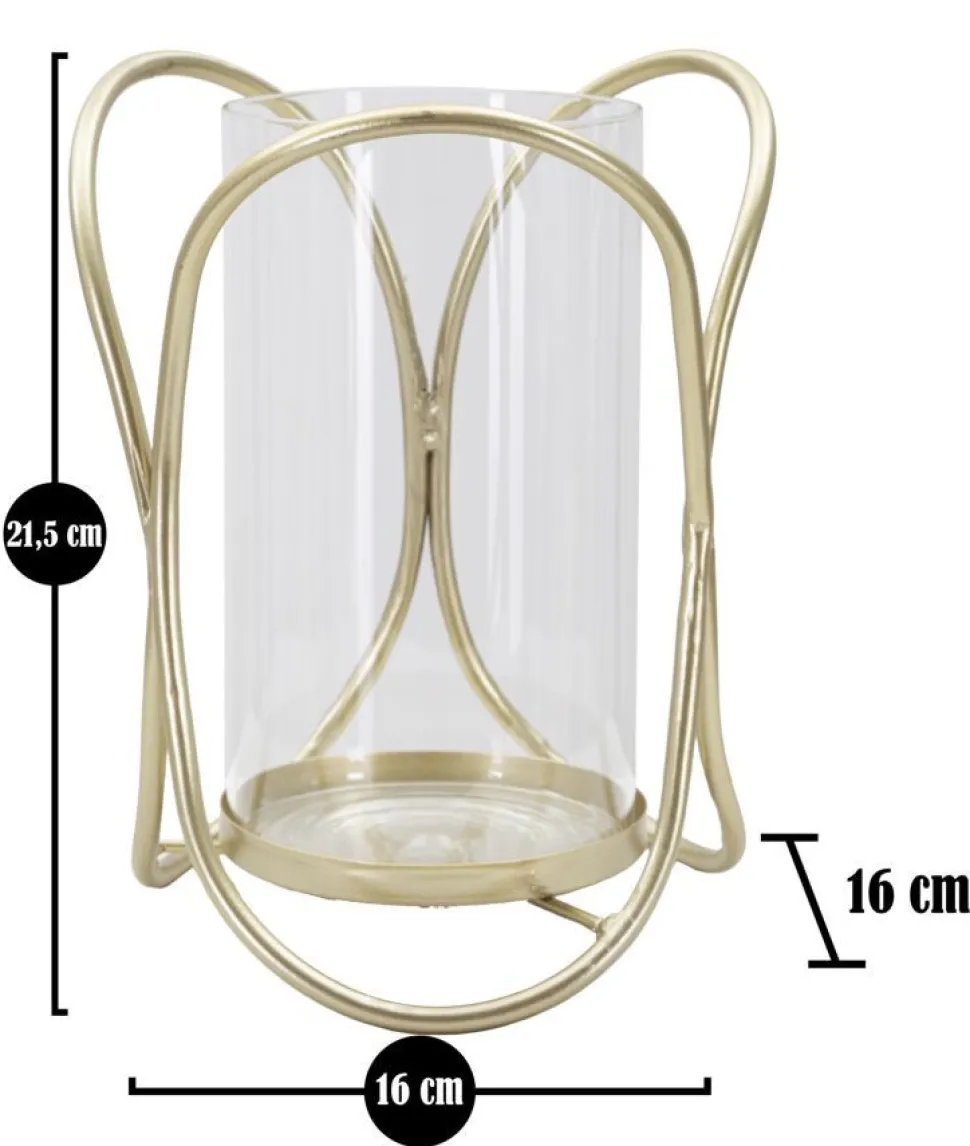 Porte-bougie géométrique métal doré et verre transparent