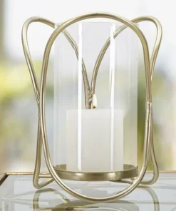 Porte-bougie géométrique métal doré et verre transparent