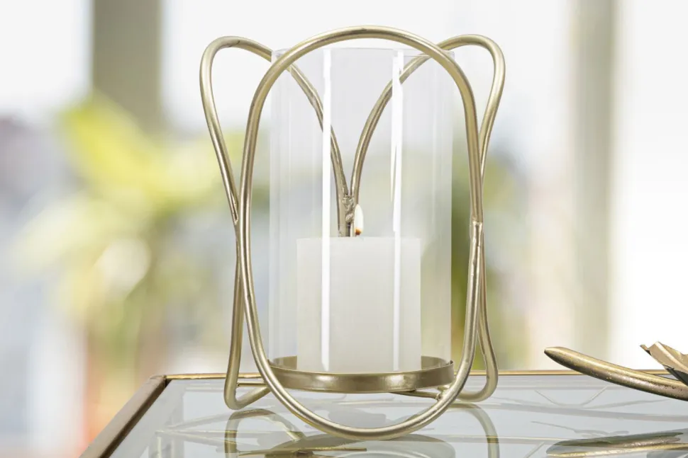 Porte-bougie géométrique métal doré et verre transparent