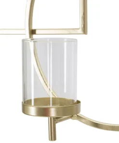 Porte-bougie mural géométrique en métal doré et verre transparent 5 lumières