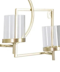 Porte-bougie mural géométrique en métal doré et verre transparent 5 lumières