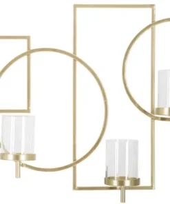 Porte-bougie mural géométrique en métal doré et verre transparent 5 lumières