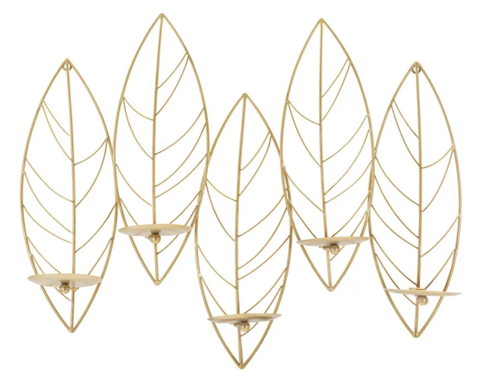 Porte-bougie mural métal doré design feuilles 5 bougies