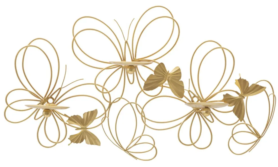 Porte-bougie mural Papillons Métal Doré Verre
