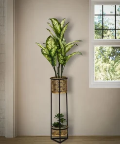 Porte-fleur à deux niveaux DOPPIO Métal doré ciselé et métal noir