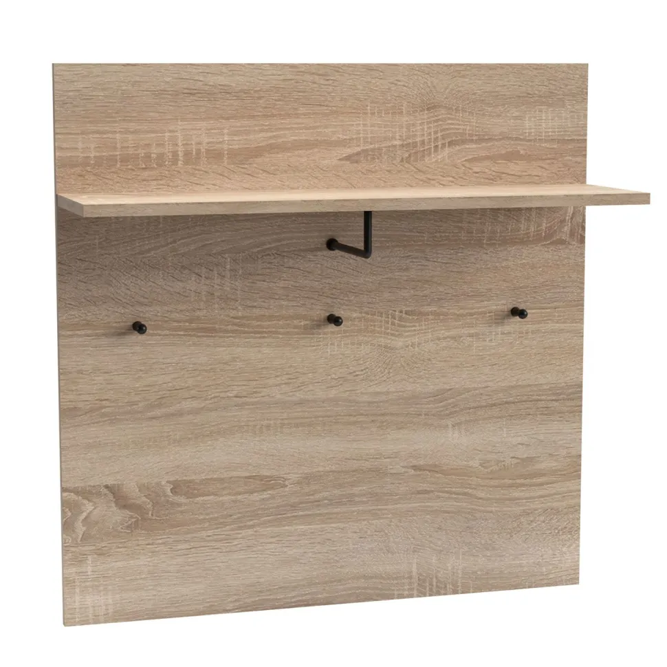 Portemanteau mural avec étagère et 3 patères Irysel 80x80cm Bois sonoma
