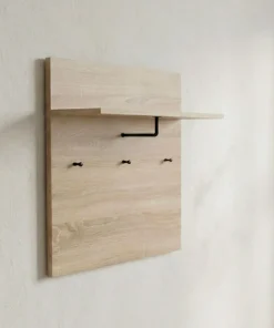 Portemanteau mural avec étagère et 3 patères Irysel 80x80cm Bois sonoma