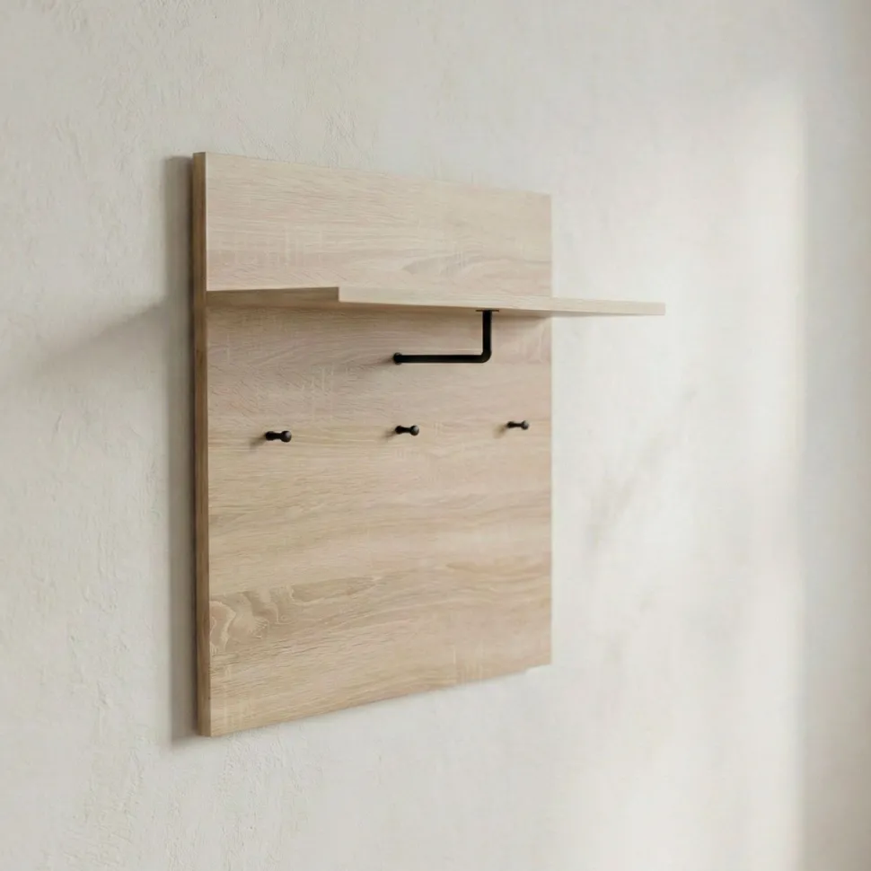 Portemanteau mural avec étagère et 3 patères Irysel 80x80cm Bois sonoma