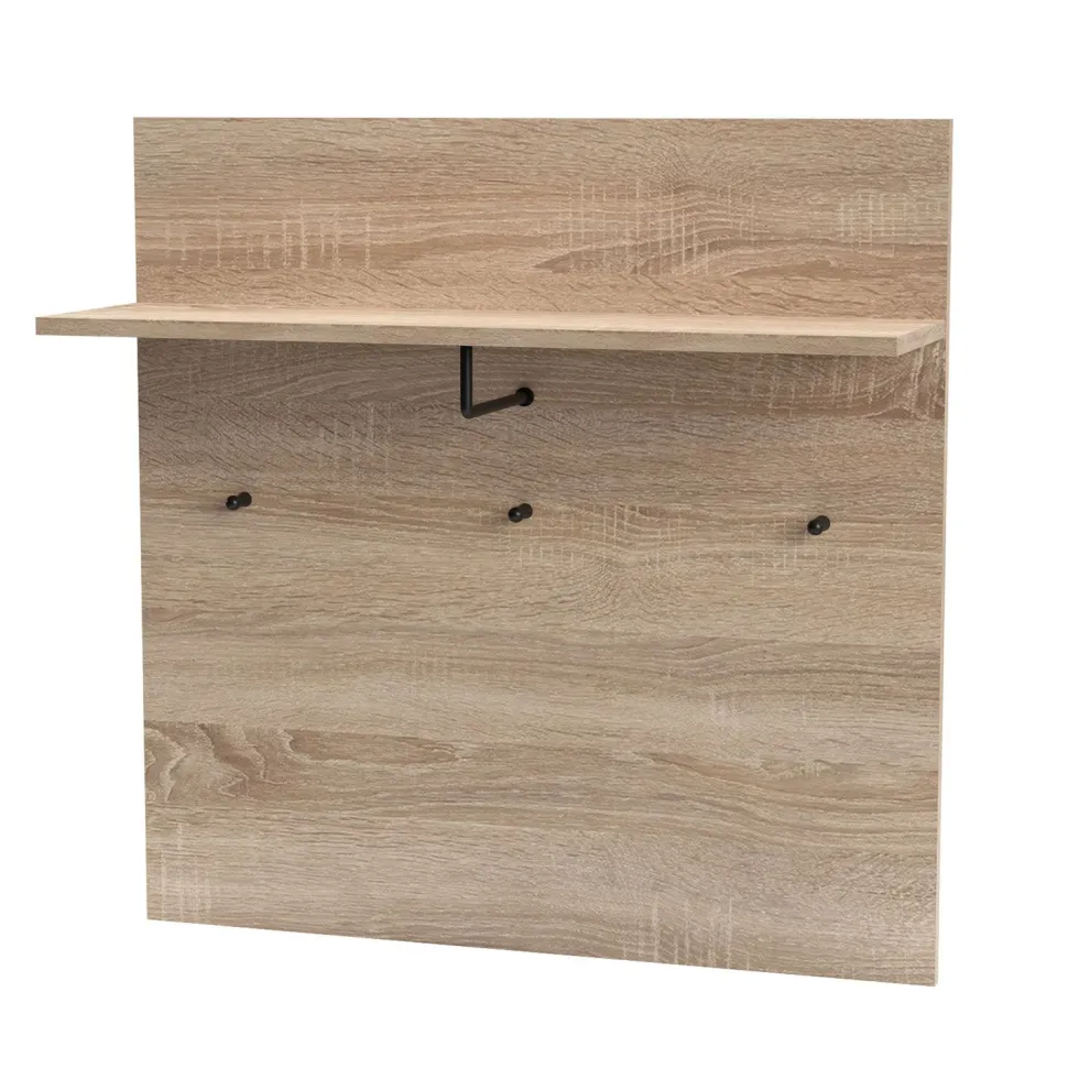 Portemanteau mural avec étagère et 3 patères Irysel 80x80cm Bois sonoma
