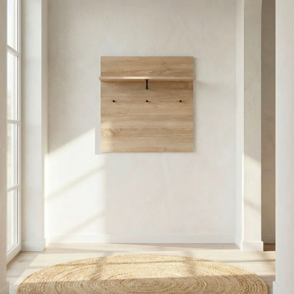 Portemanteau mural avec étagère et 3 patères Irysel 80x80cm Bois sonoma