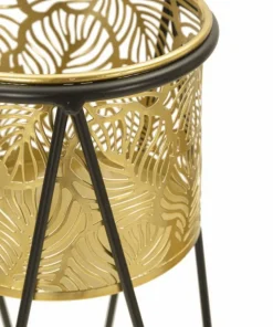 Porte-vase ensemble 2 pièces métal doré et support métal noir