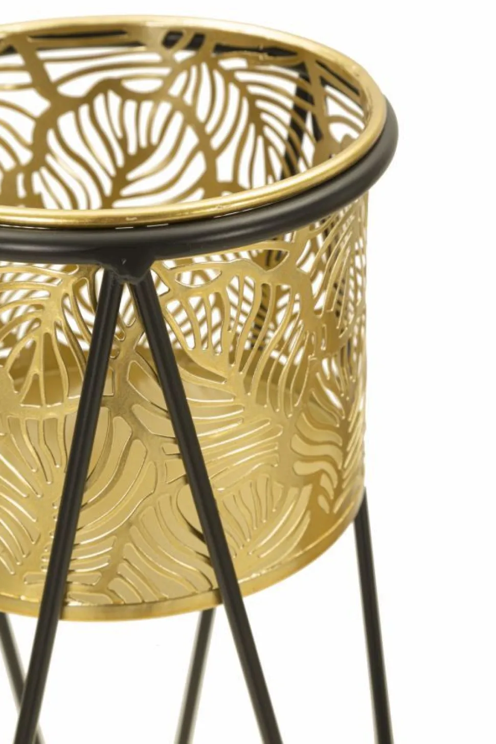 Porte-vase ensemble 2 pièces métal doré et support métal noir