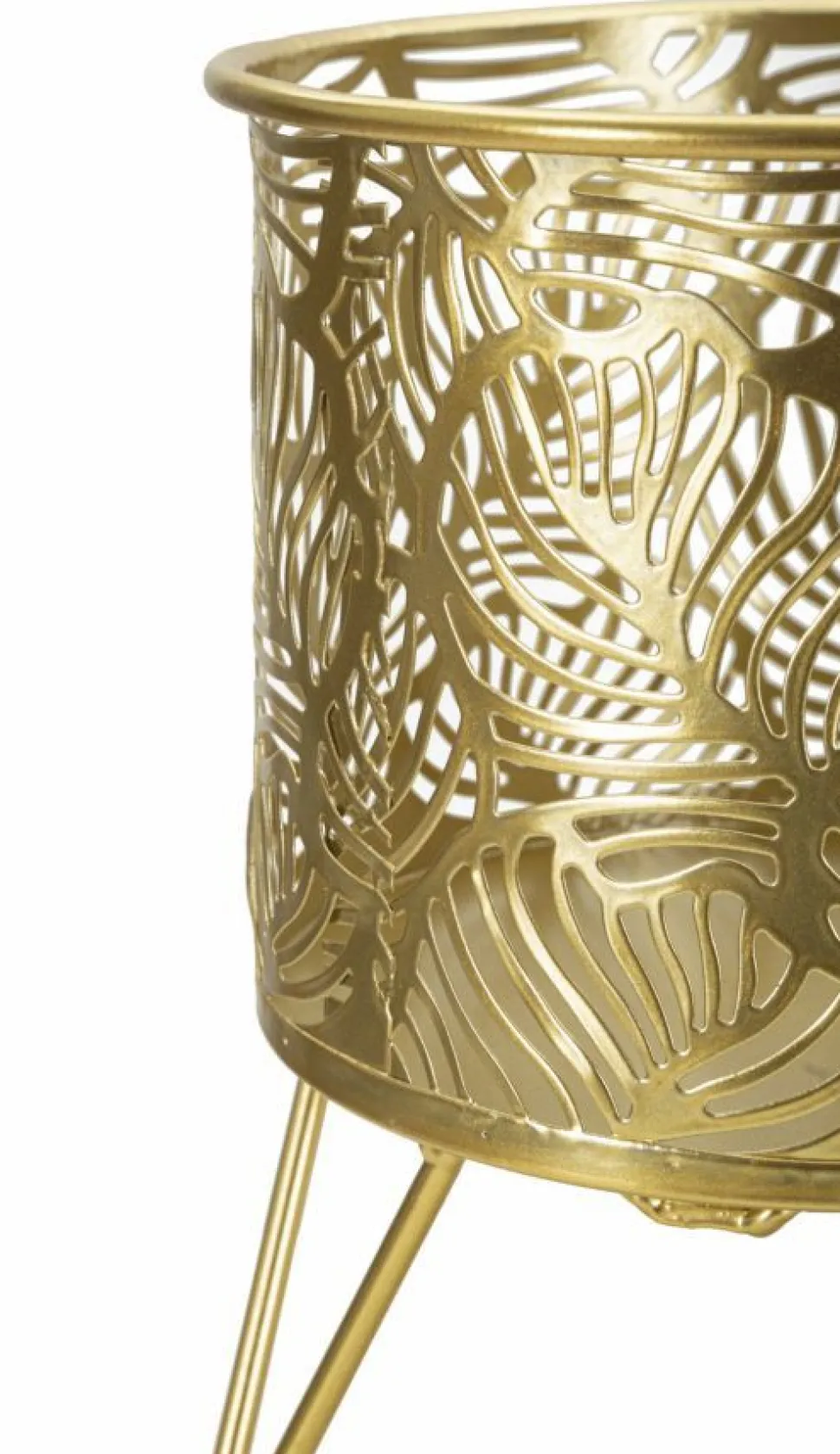 Porte-vase set de 2 en métal doré décoré de feuilles