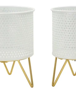 Porte-vases en métal blanc avec support en métal doré