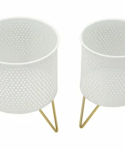 Porte-vases en métal blanc avec support en métal doré