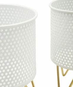 Porte-vases en métal blanc avec support en métal doré