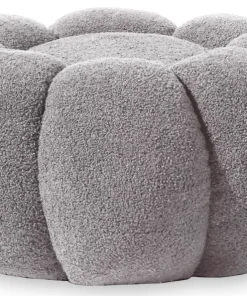 Pouf design fleur Arielina Tissu bouclette Gris