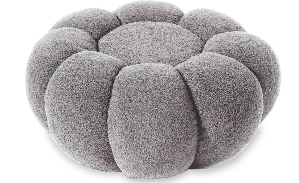 Pouf design fleur Arielina Tissu bouclette Gris