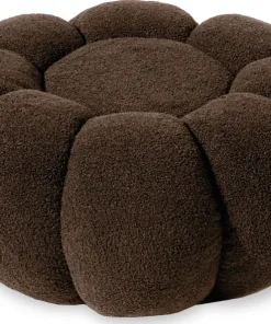 Pouf design fleur Arielina Tissu bouclette Marron