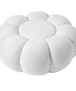 Pouf design fleur Arielina Tissu bouclette Blanc