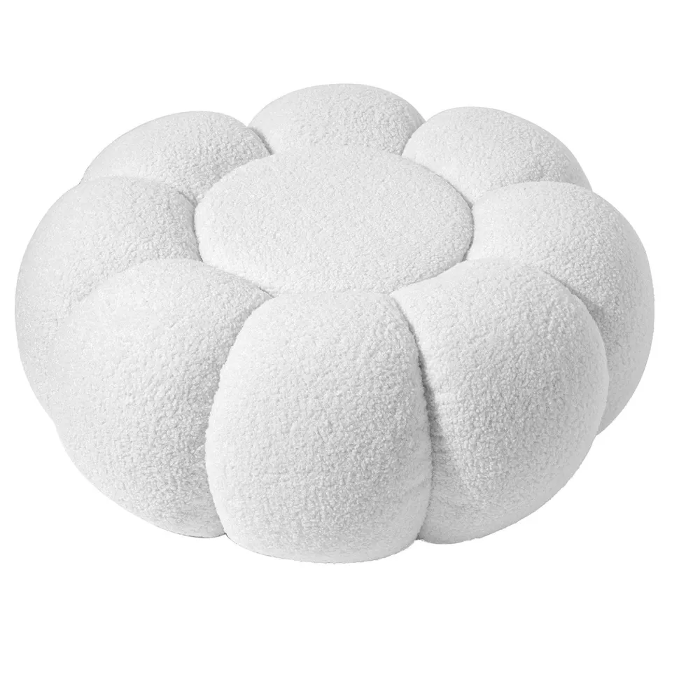 Pouf design fleur Arielina Tissu bouclette Blanc