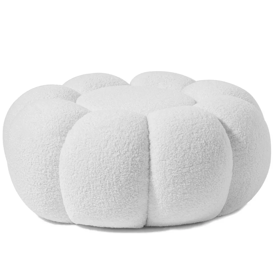 Pouf design fleur Arielina Tissu bouclette Blanc