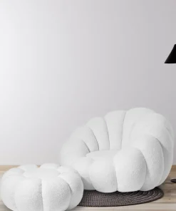 Pouf design fleur Arielina Tissu bouclette Blanc