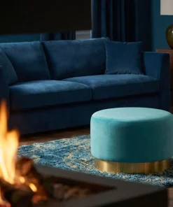 Pouf Rond Daisy Velours Menthe Pied Or