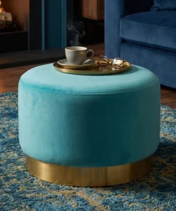 Pouf Rond Daisy Velours Menthe Pied Or