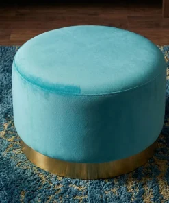 Pouf Rond Daisy Velours Menthe Pied Or
