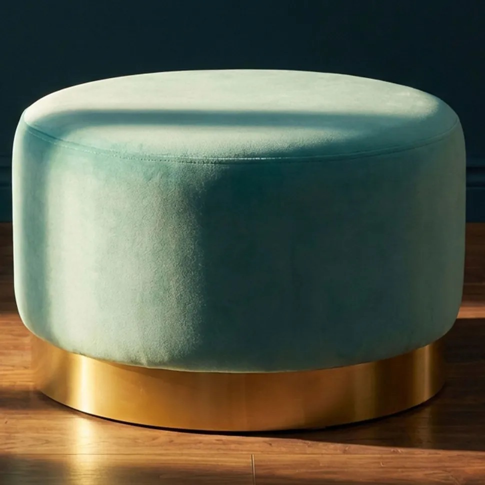 Pouf Rond Daisy Velours Menthe Pied Or