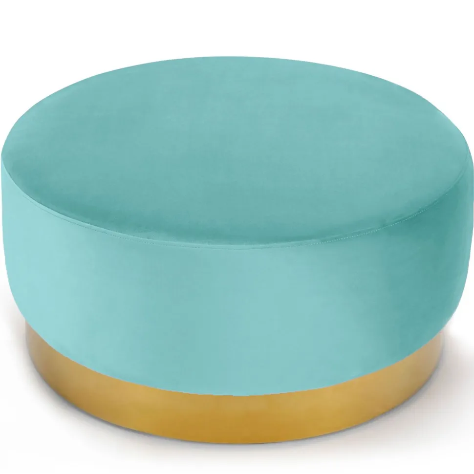 Pouf Rond Daisy Velours Menthe Pied Or