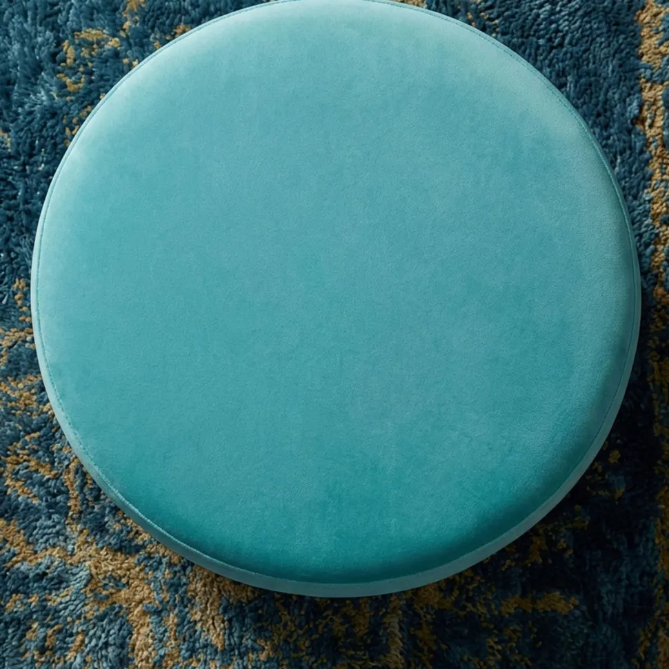 Pouf Rond Daisy Velours Menthe Pied Or