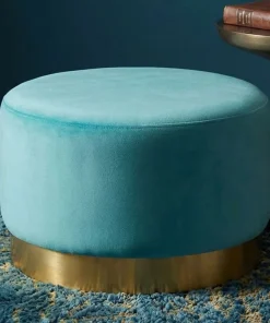 Pouf Rond Daisy Velours Menthe Pied Or
