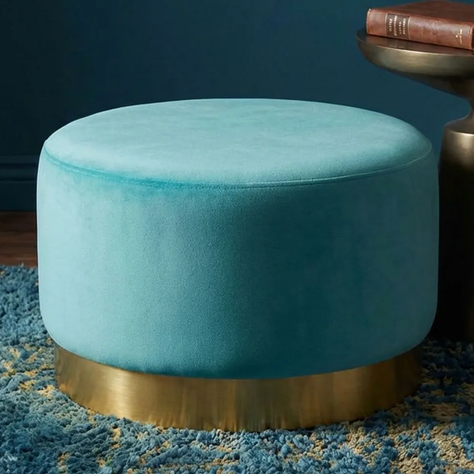 Pouf Rond Daisy Velours Menthe Pied Or