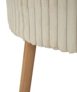 Pouf rond Gothenburg Tissu bouclette Crème pieds Bois Clair