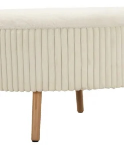 Pouf rond Gothenburg Tissu bouclette Crème pieds Bois Clair