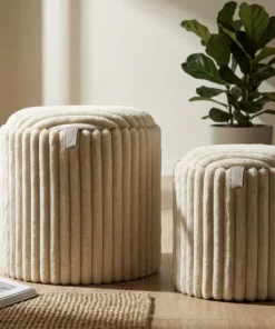 Poufs Gothenburg 2 pièces Cylindriques Tissu Crème