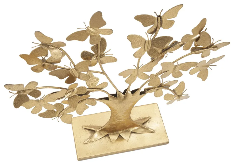 Sculpture arbre en fer doré avec papillons