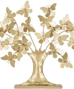 Sculpture arbre en fer doré avec papillons