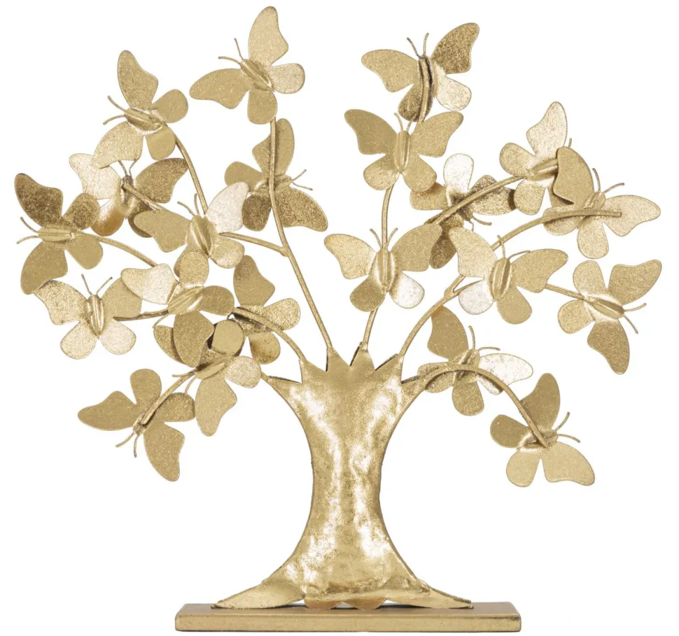Sculpture arbre en fer doré avec papillons