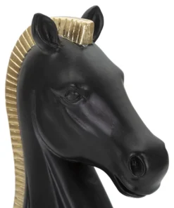 Sculpture Cheval Polyrésine Noir et Doré