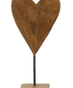 Sculpture cœur Teck recyclé base métal Noir