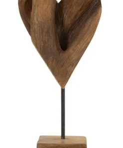 Sculpture cœur Teck recyclé base métal Noir