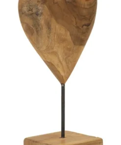 Sculpture en cœur Teck recyclé socle métal