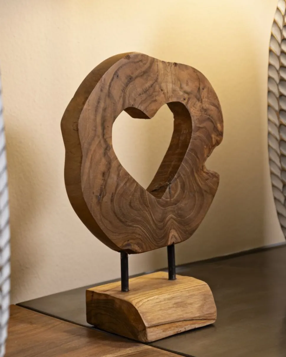 Sculpture en Teck avec ouverture cœur marron naturel