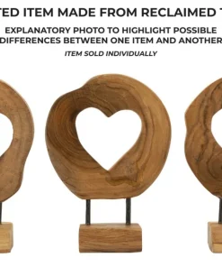 Sculpture en Teck avec ouverture cœur marron naturel