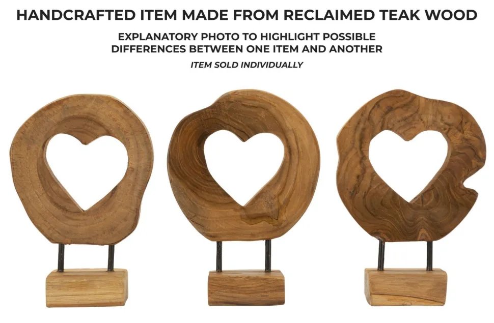 Sculpture en Teck avec ouverture cœur marron naturel