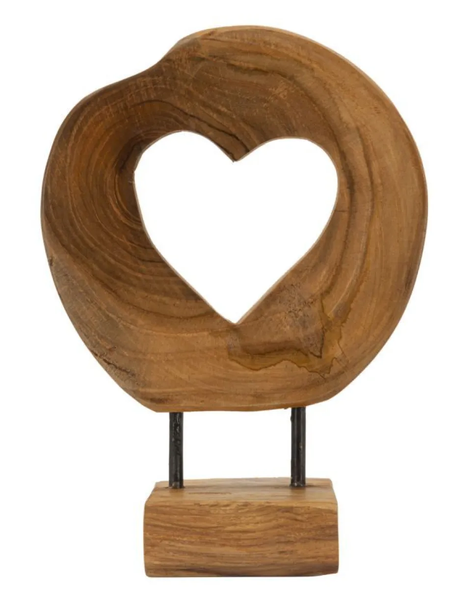 Sculpture en Teck avec ouverture cœur marron naturel