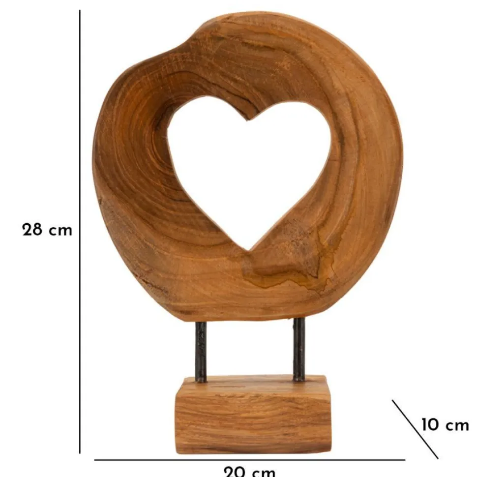 Sculpture en Teck avec ouverture cœur marron naturel